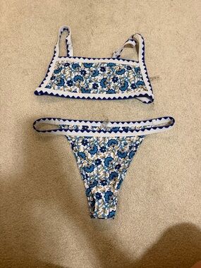 Woman’s Blue Floral Two-Piece Bikini with Trim